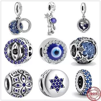 925 пробы стерлингового серебра синие сверкающие звезды демонические глаза циркониевые бусины подходят для оригинального браслета с подвесками бусины изготовление ювелирных изделий