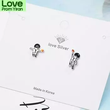 925 пробы стерлингового серебра Sky Space Astronauts маленькие асимметричные серьги-гвоздики с кристаллом для женщин и девочек S -E919