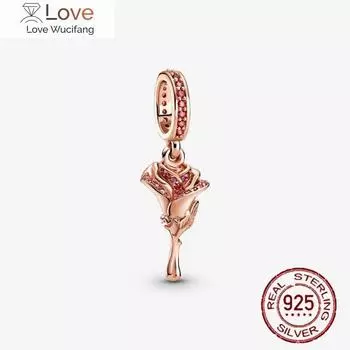 925 пробы стерлингового серебра сверкающий розовый букет роз подвеска бусина браслет модные украшения своими руками розового золота