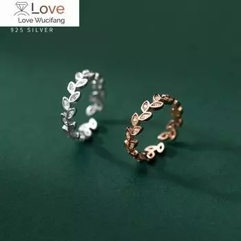 925 пробы стерлингового серебра свежие простые листья регулируемое кольцо на палец модные штабелируемые украшения для женщин подарки на день святого валентина Resizable