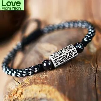 925 пробы стерлингового серебра тибетский браслет с шестью словами мантры мужской ручной работы плетеные духовные браслеты Будды женский подарок для него Lj -06
