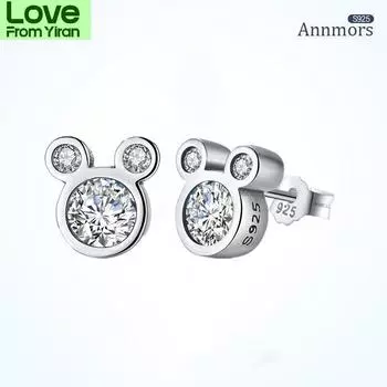 925 пробы стерлингового серебра трендовые серьги-гвоздики серебряный циркон животное кавайный мультфильм мышь пирсинг серьги подарочные украшения для женщин