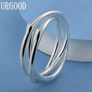 925 пробы стерлингового серебра три линии гладкий браслет модные свадебные украшения 68MM