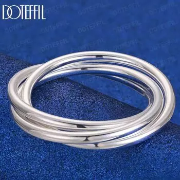 925 пробы стерлингового серебра три линии гладкий браслет модные свадебные украшения 68MM