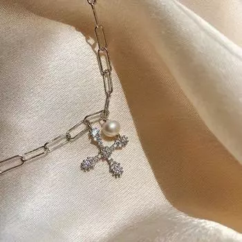 925 пробы стерлингового серебра жемчужные бусины циркон крест подвеска ожерелье для женщин девочек свадебные украшения для девочек подарок аксессуары dz374