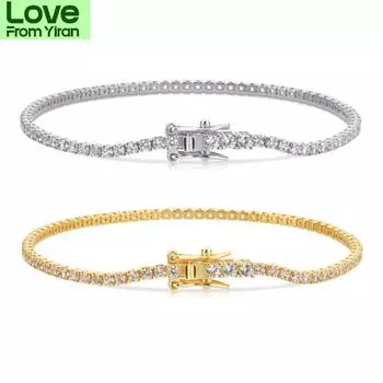 925 пробы стерлингового серебра золота 2 мм круглой огранки теннисный браслет циркон Cz браслет застежки женские цепочка кристалл свадебные ювелирные изделия