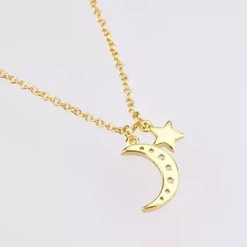 925 пробы стерлингового серебра золота циркония CZ луна звезда кулон шарм длинное ожерелье цепи женщин свадебные украшения кристалл роскошь