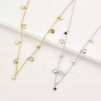 925 пробы стерлингового серебра золотая звезда циркон чокер ожерелье длинная цепочка ювелирные изделия крошечные драгоценности свадебный подарок золотой