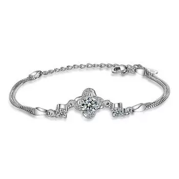 925 пробы стерлингового серебра звено цепи двойной слой циркония цветок браслет шарм для женщин свадебные украшения для вечеринки подарки