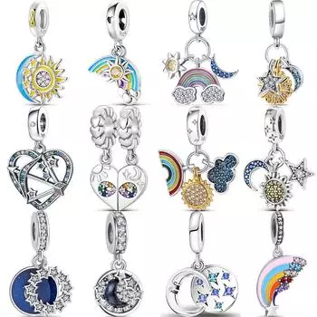 925 пробы стерлингового серебра звезда луна солнце радуга облако кулон звездное небо бусины подходят оригинальные подвески браслет женщины ювелирные украшения