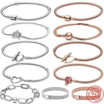925 пробы стерлингового серебра звезда сердце змея цепочка браслет подходит оригинальный дизайн бусины подвески браслет DIY ювелирные изделия изготовление подарков для женщин 20cm