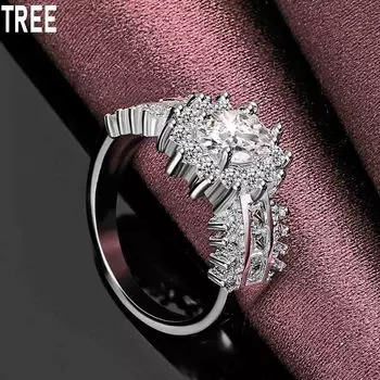 Кольцо с цветком из чистого серебра 925 пробы и сверкающим цирконом AAA, изысканное модное свадебное украшение 7#