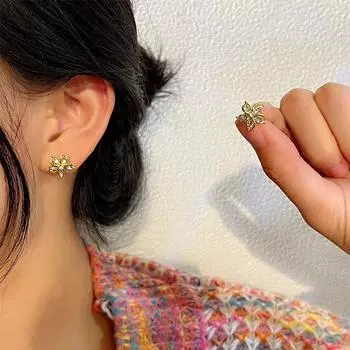 925 Серьги-лепестки из кристаллов Женские серьги-гвоздики с нишевым дизайном Холодный ветер Универсальный темперамент Изысканные серьги