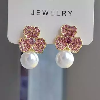 925 Серьги с жемчугом Niche Design Sense Flash Diamond Flower Temperament Серьги Женские серьги Tide