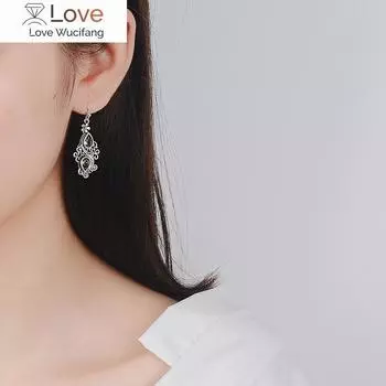 925 Серьги Винтажные этнические синие морские топазы Креативные серьги-капли в форме груши с цветком страсти синий