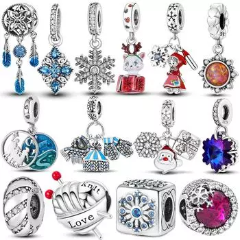 925 Серебро Холодная Зима Подвески Бусы Снежинка Шарф Шляпа Перчатки Теплые Солнцезащитные Подвески Подходит Милый Браслет Ожерелье Ювелирные Изделия