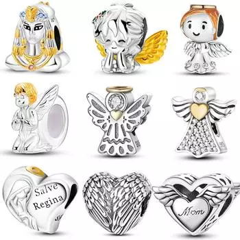 925 Серебряный Счастливый Ангел Хранитель Подвесные Бусины Шарм Женщины Подходит Браслет Ожерелье Оригинальный DIY Изготовление Ювелирных Изделий Подарок