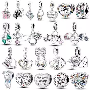 925 Серебро Маленькая Девочка Любовь Мама Навсегда Бесконечность Бесконечные Висячие Шармовые Бусины подходят для Женщин Браслет 925 Ювелирные Изделия Подарок Матери