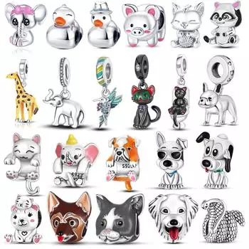 925 Серебро Прекрасные Домашние Животные Собака Кошка Животные Сова Кролик Лев Подвески Бусы Подвески Браслет Ювелирные Изделия Подарок