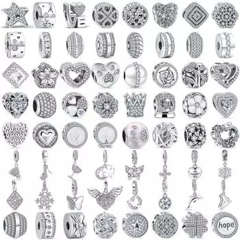 925 Серебро Простой Серебряный Цвет Стиль Корона Бабочка Сердце Сверкающие Бусины Подходит Оригинальный Модный Браслет Роскошные Ювелирные Изделия DIY