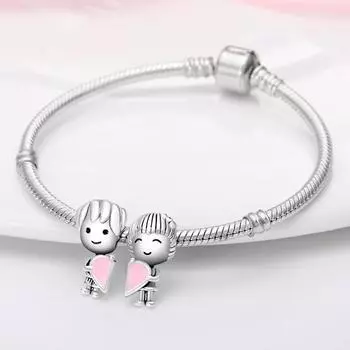 925 Серебряная пара Любовь Девушка Мальчик нить бусины Годовщина День рождения День святого Валентина Подарок Шарм Ювелирные изделия
