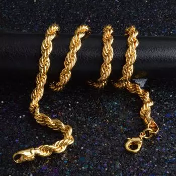 925 Серебряное 6 мм ожерелье из веревочной цепи для женщин и мужчин, витое ожерелье, цепочка, золото 60cm