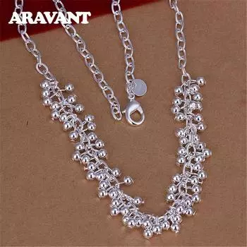 925 Серебряное круглое ожерелье-чокер с виноградными бусинами для женщин, модная серебряная цепочка, ювелирные аксессуары