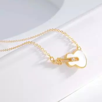 925 Серебряное модное универсальное ожерелье в виде скрипки, белая гитара-фритиллярия, ретро-цепочка на ключицу, женская подвеска Niche Design ins 925 Silver белого золота