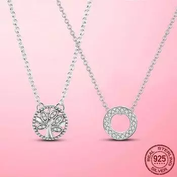 925 Серебряное Ожерелье Круглое Семейное Древо Ожерелье для Женщин Свадьба День Рождения Банкет Вечеринка Женский Ювелирный Воротник Подарок