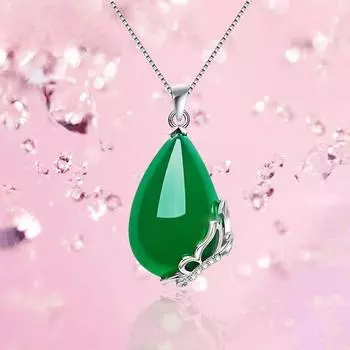 925 Серебряное ожерелье женское зеленое халцедоновое кулон-бабочка модный орнамент 925
