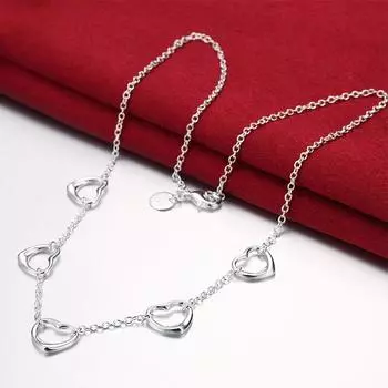 925 Серебряное сердце-колье-колье-цепочка для женщин Модные ювелирные аксессуары Подарок