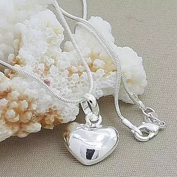 925 Серебряное Сердце Кулон Ожерелье Цепь Для Женщин Девушки Серебряные Ювелирные Изделия