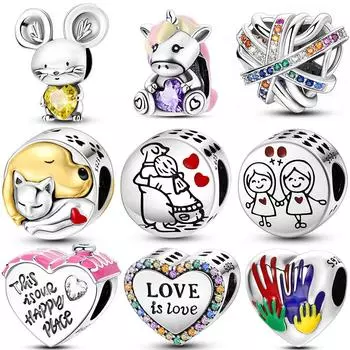 925 Серебряное Сердце Серебряная Серия Кулон Шарм Бусины Подходит Оригинальный Браслет Ожерелье Для Женщин DIY Изготовление Ювелирных Изделий Подарок