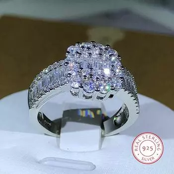 925 Серебряное Высококачественное Квадратное Белое Цирконовое Кольцо Для Дам Свадьба Помолвка Вечеринка Модные Ювелирные Изделия Подарок 6 белый