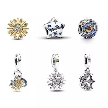 925 Серебряные бусины-шармы «Звезда Луна» подходят для оригинальных браслетов-подвесок Pandora для женщин, сделай сам, ювелирные изделия, подарки на день рождения