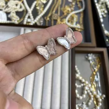 925 серебряные иглы инкрустированные циркониевые ракушки серьги-гвоздики бабочки легкие роскошные сияющие темпераментные элегантные серьги женские
