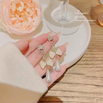 925 серебряные иглы нежные исповедальные жемчужные серьги женские осенне-зимние нишевые дизайнерские серьги с чувством роскоши и бантом