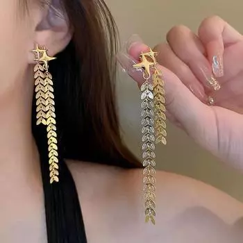 925 Серебряные игольчатые геометрические металлические длинные серьги с кисточками, золотые серьги для пожилых людей, легкие роскошные темпераментные универсальные серьги для женщин