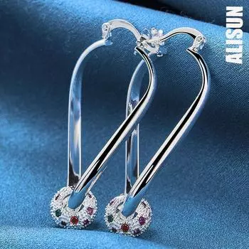 925 Серебряные Элегантные Помолвочные Красочные Благородные Красивые Серьги Для Пирсинга Модные Свадебные Украшения 20mm*45mm