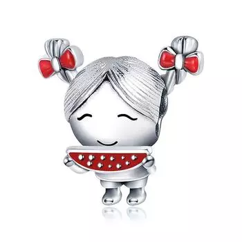 925 Серебряные милые бусины в виде маленькой девочки, поедающей дыню, стиль DIY, аксессуары для браслетов, бусины