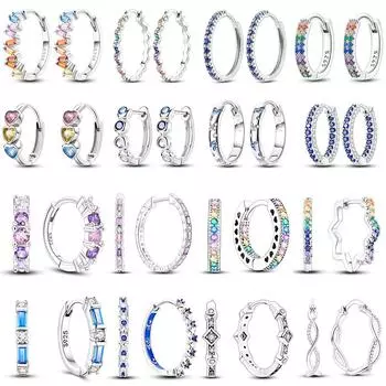925 Серебряные минимальные круглые серьги-кольца для женщин, красочные, фиолетовые, синие, с цирконием, круглые большие серьги, классические ювелирные изделия STE04