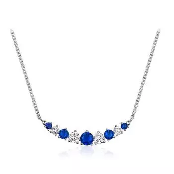 925 Серебряные Модные Ювелирные Изделия Женские Ожерелья 45 см Синие Белые Цирконы синий