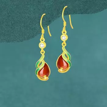 925 Серебряные новые серьги Феникс в китайском стиле, серьги-капли из блестящего золота, украшения из южного красного агата 925 silver
