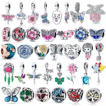 925 Серебряные подвески-бабочки, бусины в виде подсолнуха, подходят оригинальные для модного браслета, женские ювелирные изделия, очаровательные бусины