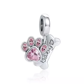 925 Серебряные Подвески Розовый Щенок Бусины Следы Собаки Подвеска Для Женщин Ювелирные Изделия Своими Руками Подходит Оригинальный Браслет Пандора Подарочный Амулет Висячие