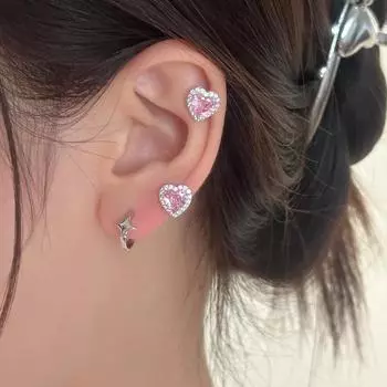 925 серебряные серьги-гвоздики Love, женские, простые, изысканные, с винтовой застежкой, сладкие, розовые, отборные, из циркония, серьги-гвоздики 925 silver needles