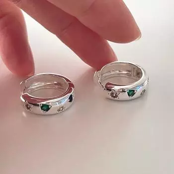 925 серебряные серьги-иглочки со звездами из камня женские изысканные высококачественные серьги с цветным цирконием нишевая мода универсальные новые застежки для ушей A pair of 925 silver needle