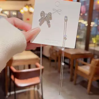 925 серебряные серьги-кисточки с бантом усовершенствованные изысканные асимметричные серьги новые преувеличенные серьги женские серебряный