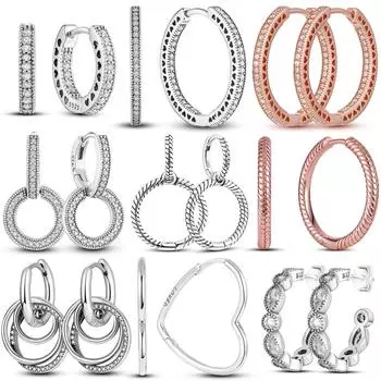 925 Серебряные серьги-кольца для женщин, сверкающие фианиты в форме буквы U, звезды, луны, пера, большие круги, роскошные серьги для помолвки и свадьбы