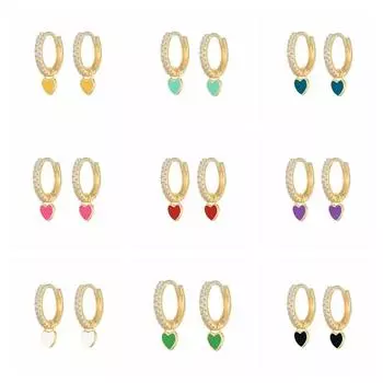 925 Серебряные серьги-кольца Huggie Heart для женщин, геометрические серьги «Любовь», кристаллы, циркон, пирсинг, серебряные украшения для девочек